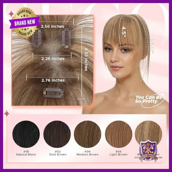 Human Hair Topper with Bangs 360° Lace Base Lightweight Hairpiece main image 4
